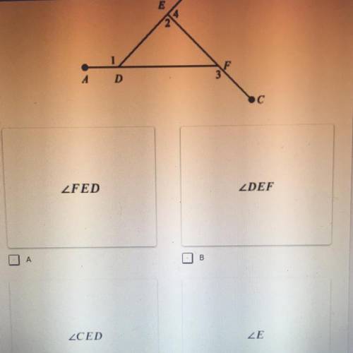 Given the figure at the photo, which angle represents angle 2? CHOOSE ALL THAT APPLY!