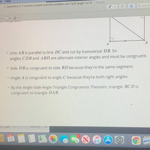 PLSSS HELP (20 points) Han wrote a proof that triangle BCD is congruent to

triangle DAB. Han's pr