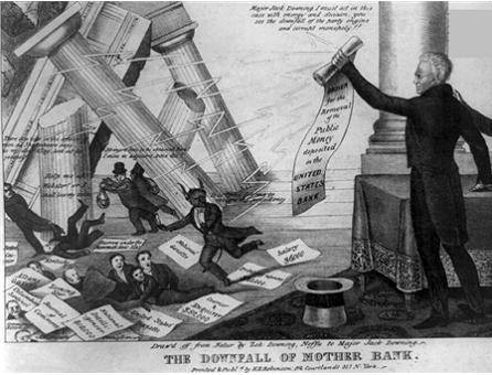 The image shows a political cartoon titled The Downfall of Mother Bank.”

According to this carto