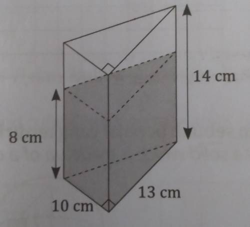 The diagram above shows a right prism container filled with water up to 8 cm in height.

Question