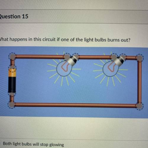What happens in this circuit if one of the light bulb burns out?

1. Both light bulbs will stop gl