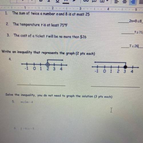 Number 4, write an inequality that represents the graphs.
