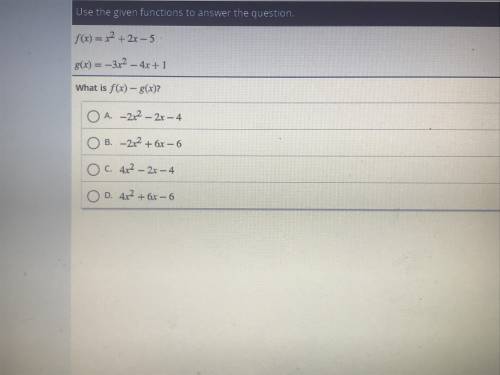 Use the functions to answer the question: What is f(x)-g(x)?
