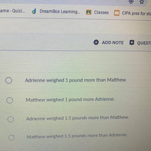 Matthew weighed 96 ounces at birth. His sister, Adrienne, weighed 7 pounds at birth. Who

weighed