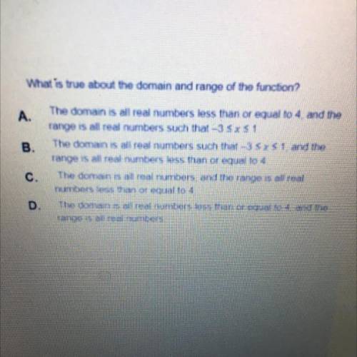 What is true about the domain and range of the function?

A.The domain is all real numbers less th