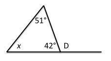 Find the measure of angle x.

I KNOW THE ANSWER ALL I NEED IS TO SHOW THE WORK
 87