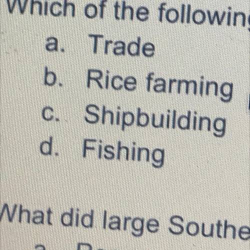 Which of the following was not part of the New England economy ￼￼ I need an answer ASAP!!!