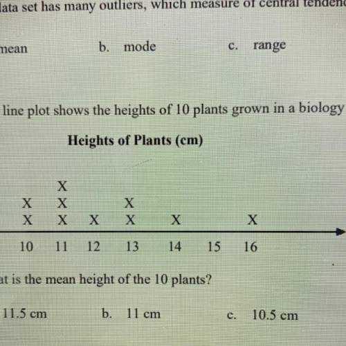 This line plot shows the heights of 10 plants grown in a biology class

What is the mean of the 10