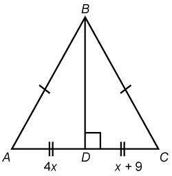 Select all the true statements.

A. BD¯ bisects AC¯.
B. △ABC is isosceles.
C. BD¯ is the perpendic