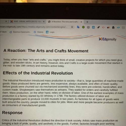 Arts and Crafts Movement

Online Content
Active
Click to review the online content. Then answer th