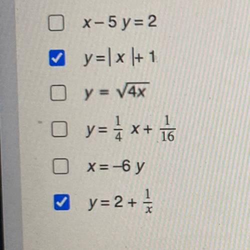 Which equations represent a relationship where y is a nonlinear function of x? Select all that appl