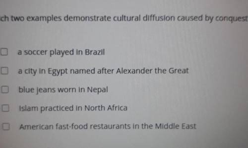 Which two examples demonstrate cultural diffusion caused by conquest?
