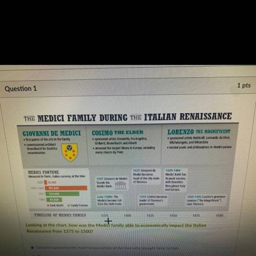 Looking at the chart, how was the Medici family able to economically impact the Italian

Renaissan