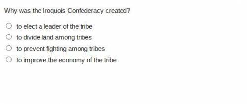 WILL GIVE BRAINLIST

Why was the Iroquois Confederacy created?
to elect a leader of the tribe
to d