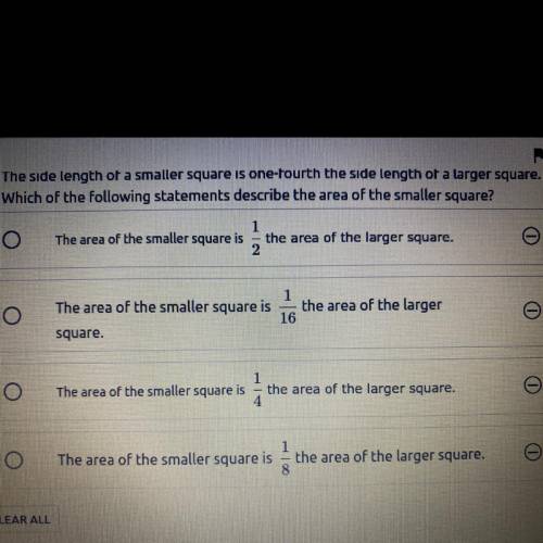 24. The SIde length of a smaller square is one-tourth the side length ot a larger square.

Which o