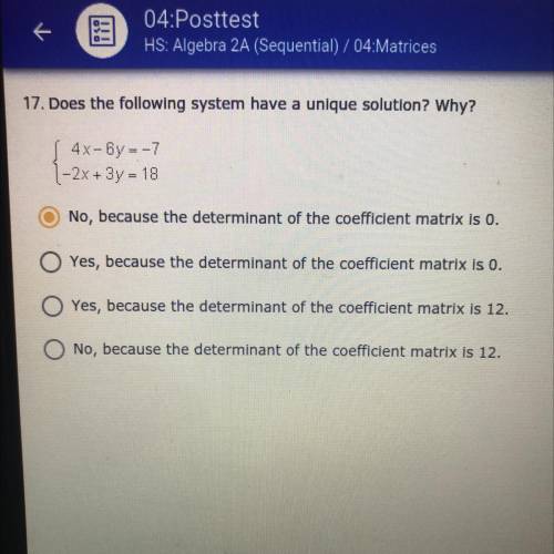 Plz i NEED HELP ABOUT TO FINISH THIS CLASS! PLZ

17. Does the following system have a unique solut