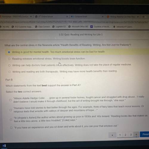 HELP part A & B

What are the central ideas in the Newsela article Health Benefits of Reading