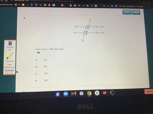 Given M angle 1 equals 140° find M angle 5