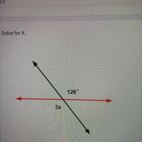 Solve for X
126°
3x
Vertical angles
