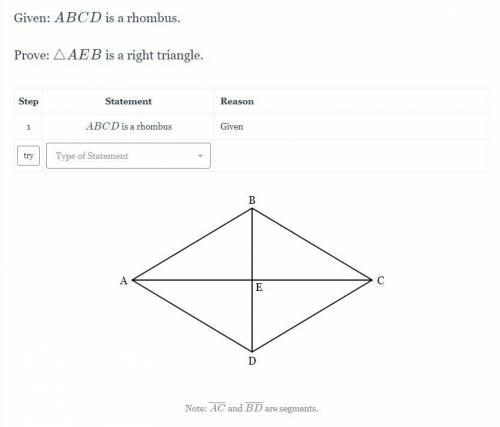 Given: ABCD is a rhombus. Prove: △AEB is a right triangle.