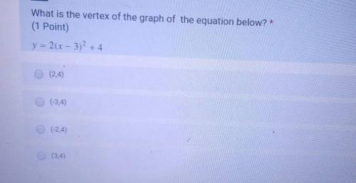 Here's the question for is you can't see.

what is the vertex of the equation below?y=2(x-3)>2+