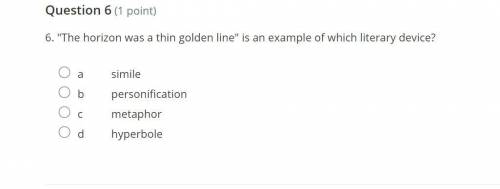 6. The horizon was a thin golden line is an example of which literary device?
plz help :C
