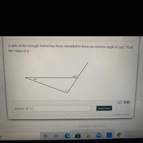 Pllzzzz help it’s an exam  A side of the triangle below has been extended to form an exterior a