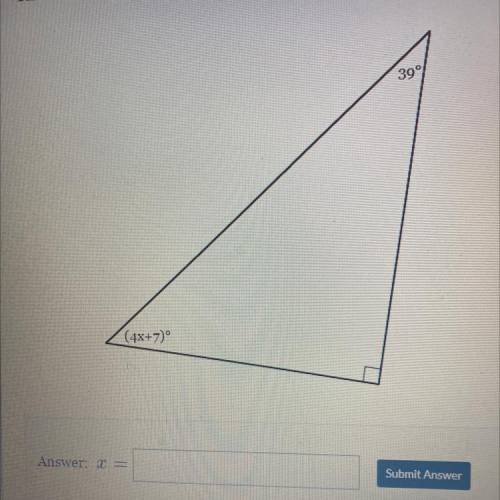Need help ASAP !!!The measures of the angles of a triangle are shown in figure below.Solve for x.