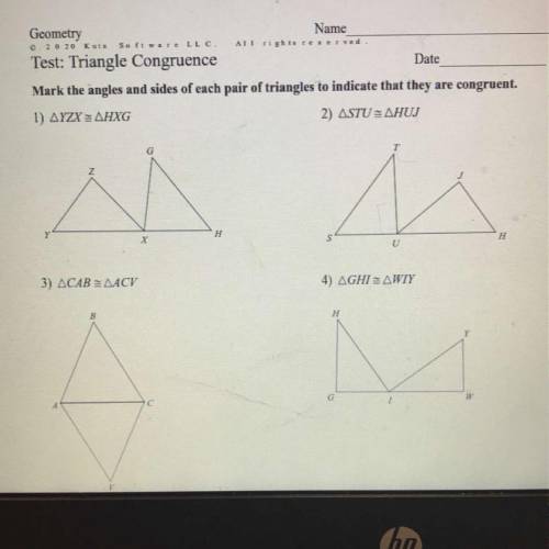 Mark the angles and sides of each pair of triangles to indicate that they are congruent