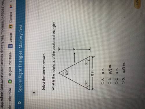 What is the height, x, of the equilateral triangle?