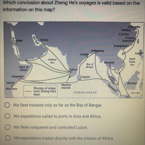 Which conclusion about Zheng he’s voyages is valid based on the intro on this map. A)His fleet trav