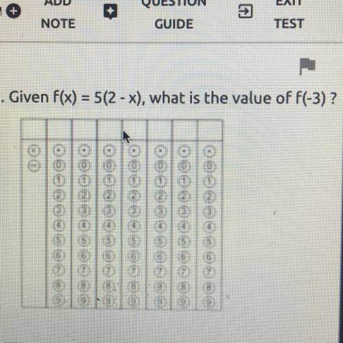 9. Given f(x) = 5(2 - x), what is the value of F(-3)?