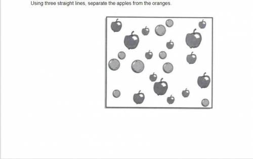 Using three straight lines, separate the apples from the oranges.
