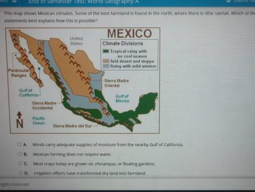 This map shows Mexican climates. Some of the best farmland is found in the north, where there is li