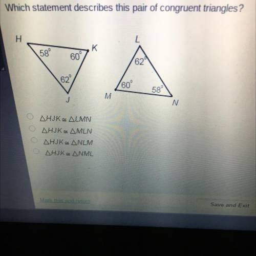 Which statement describes this pair of congruent triangles?