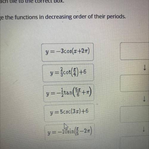 Arrange the functions in decreasing order of their periods.
