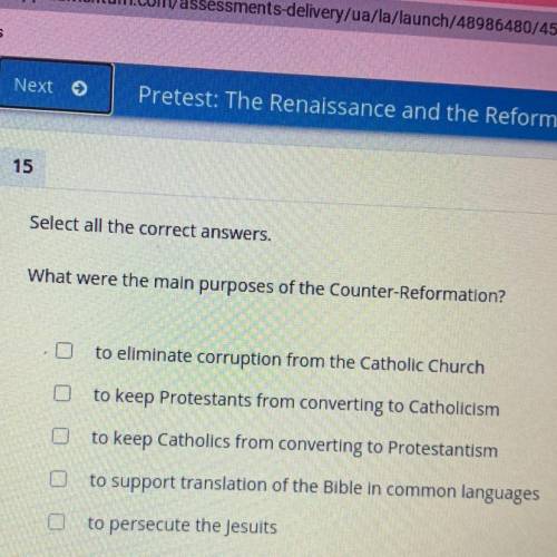 What were the main purposes of the counter Reformation?