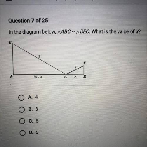 In the diagram below, AABC~ ADEC. What is the value of x?