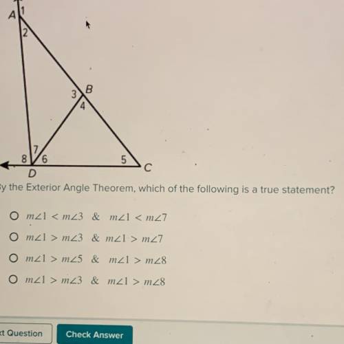 By the Exterior Angle Theorem, which of the following is a true statement?