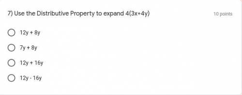 Use the Distributive Property to expand 4(3x+4y)

Use the Distributive Property to expand 4(3x+4y)