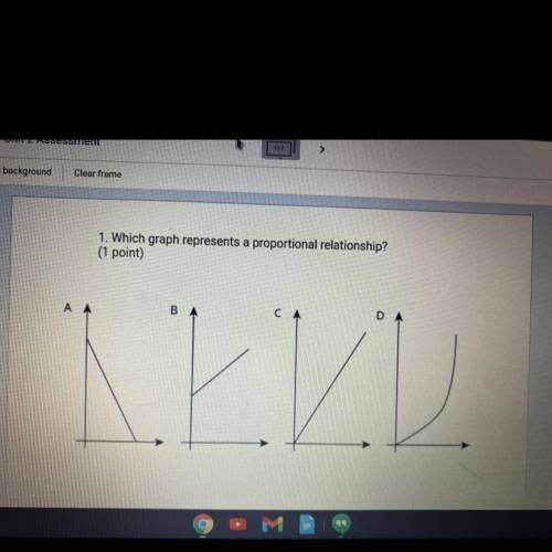 1. Which graph represents a proportional relationship?
(1 point)
A A
BA
D A