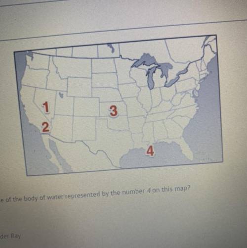 What is the name of the body of water represented by the number 4 on this map?