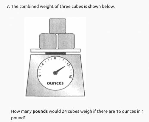 The combined weight of three cubes is shown below.

How many pounds would 24 cubes weigh if there