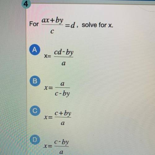 For ax+by/c=d, solve for x