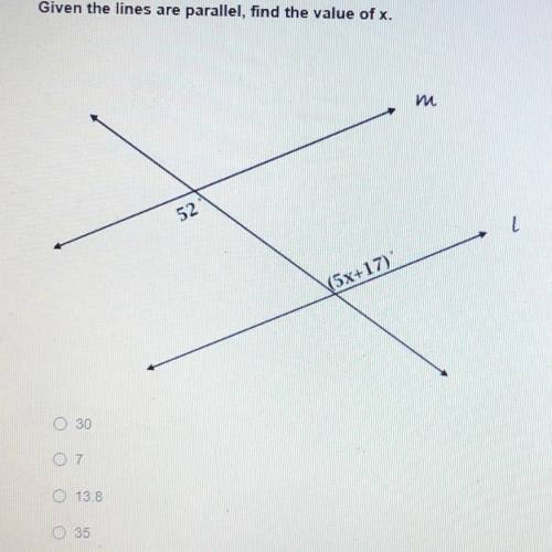 Given the lines are parallel, find the value of x.