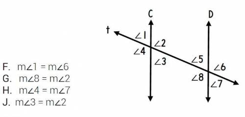 Which of the following is true about the angles formed in the transversal below