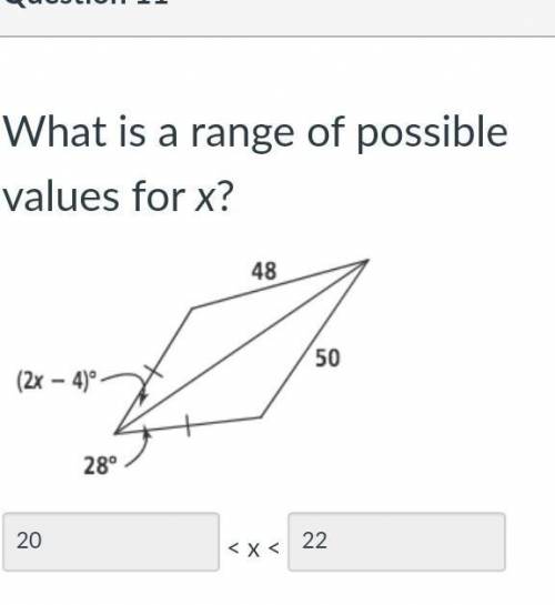 What is a range of possible values for x?quadrilateral