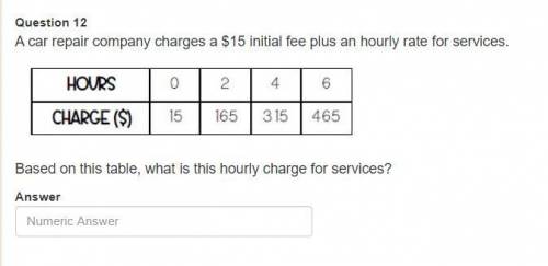 A car repair company charges a $15 initial fee plus an hourly rate for services.

 Based on this t