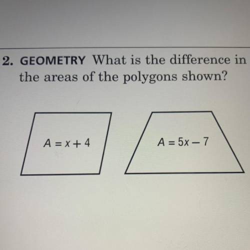 HELP PLEASE 18 POINTS!!

GEOMETRY What is the difference in
the areas of the polygons shown?