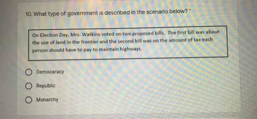 What type of government is described in the scenario below?

“On Election Day, mrs. Watkins voted